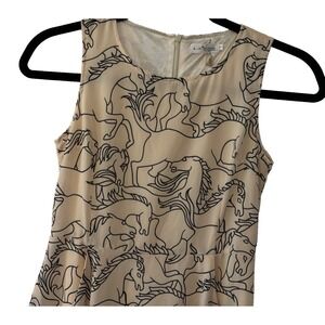 L.A. Soul Horse Print Fit and Flare Dress Womens Small Cream Black Sleeveless EX